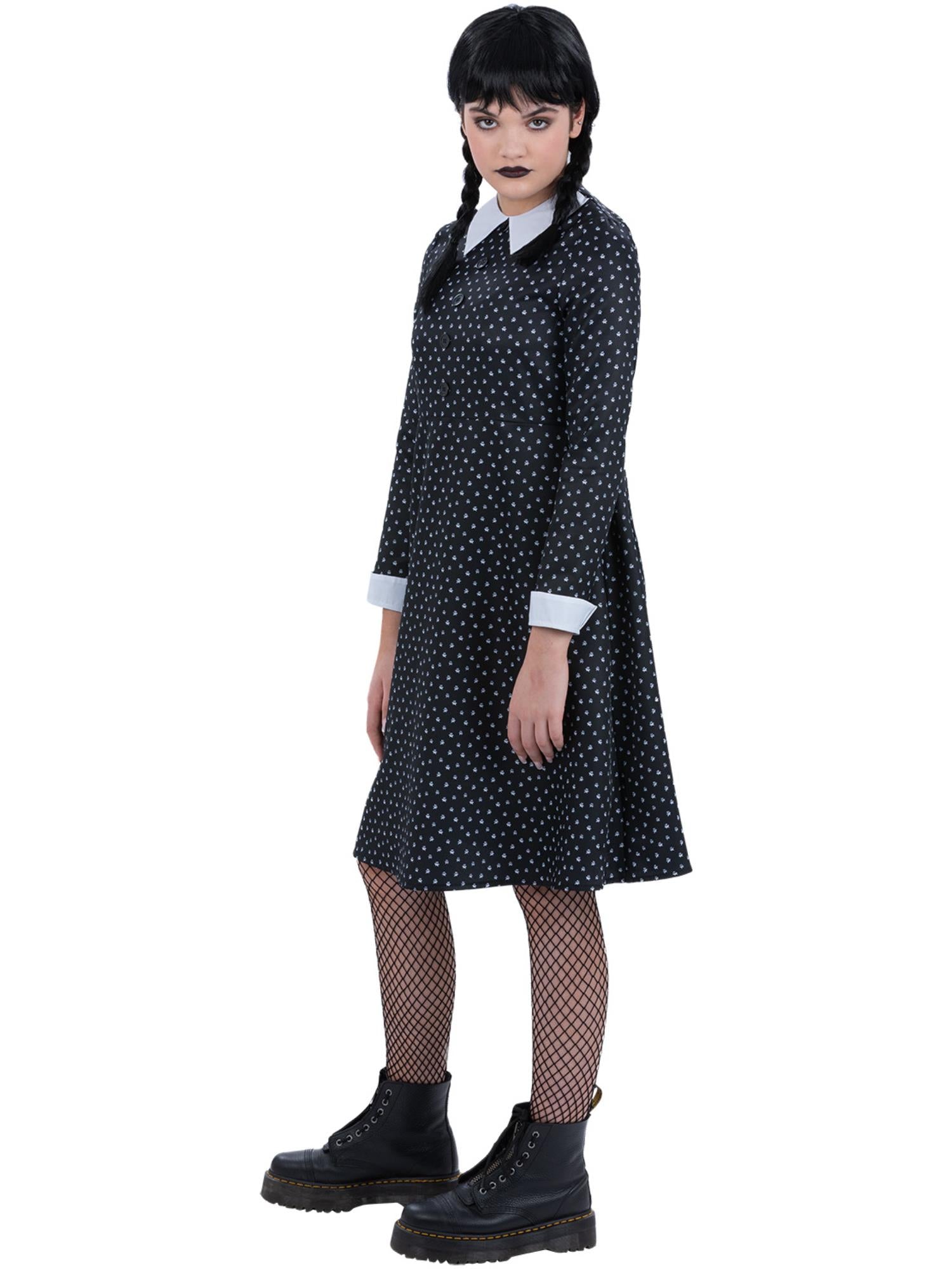 Smiffys Gothic-Girl-Kinderkostüm mit schwarzem gepunktetem Schulmädchen-Kleid – Seitenansicht