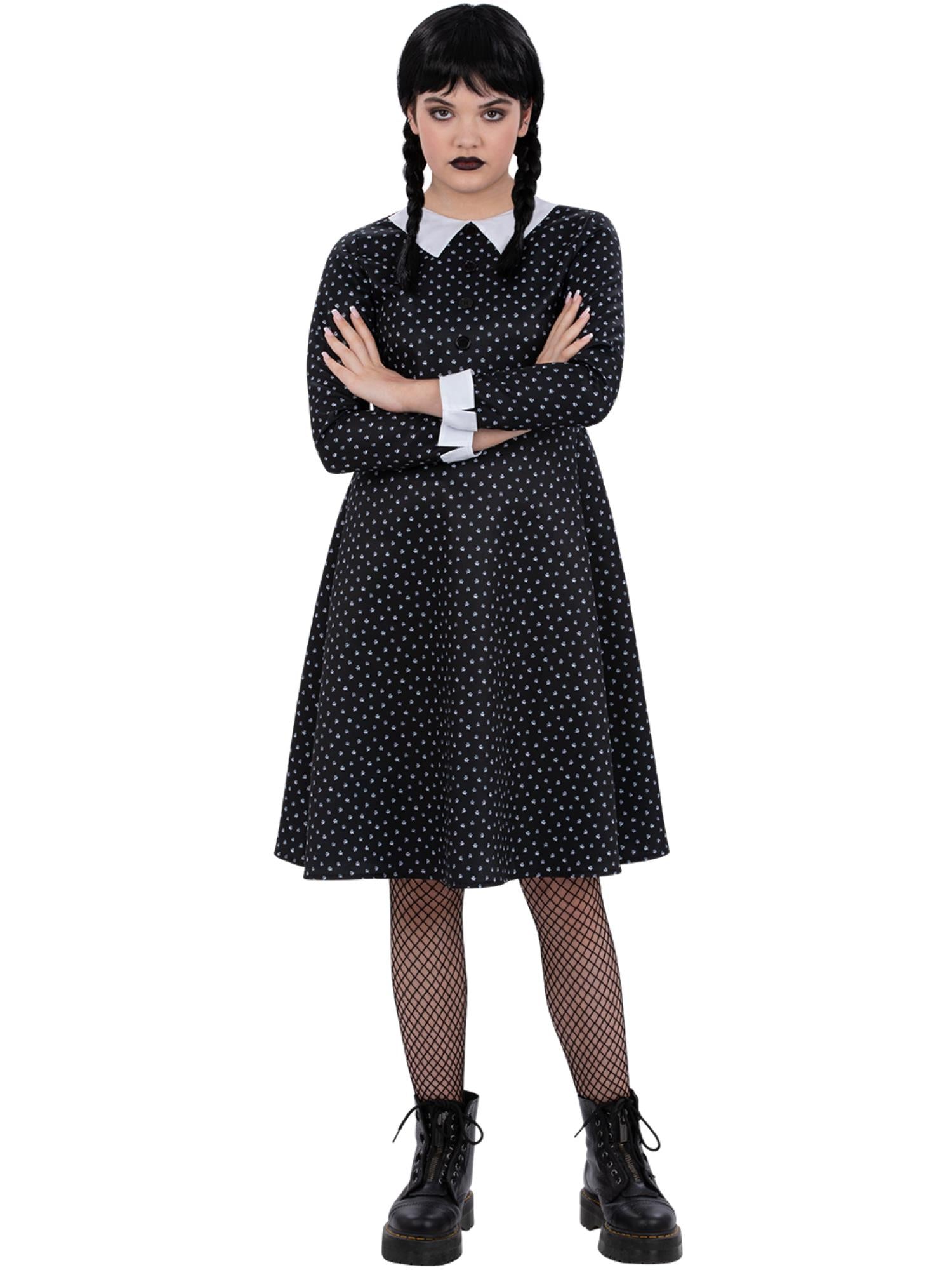 Smiffys Gothic-Girl-Kinderkostüm mit schwarzem gepunktetem Schulmädchen-Kleid – Produktansicht