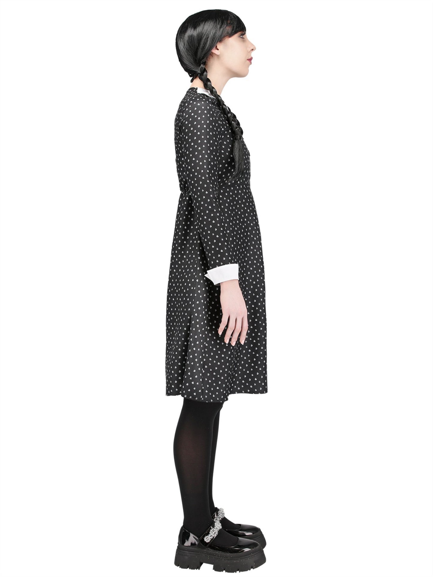 Smiffys Gothic-Girl-Schulkostüm für Damen mit Spotted Kleid in Schwarz – Detailansicht