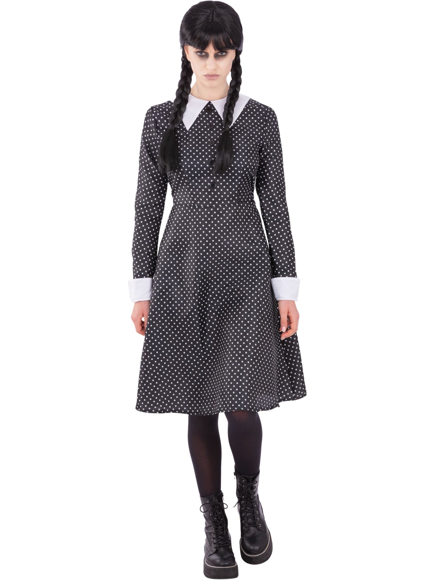 Smiffys Gothic-Girl-Schulkostüm für Damen mit Spotted Kleid in Schwarz – Produktansicht