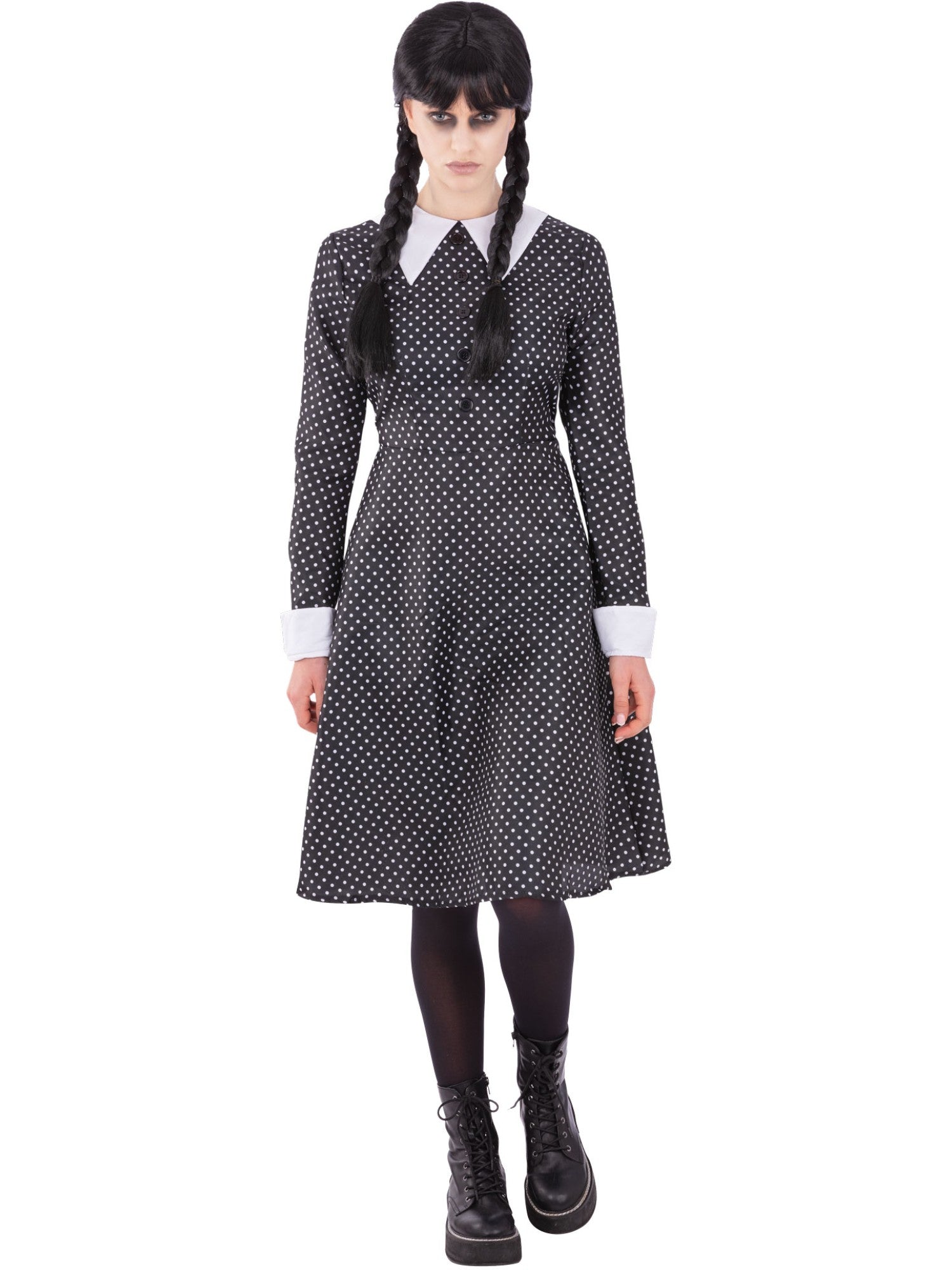 Smiffys Gothic-Girl-Schulkostüm für Damen mit Spotted Kleid in Schwarz – Produktansicht