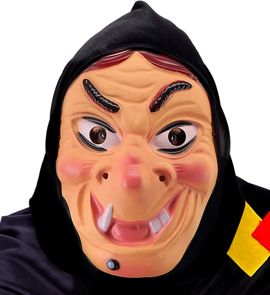 Hexenmaske mit Kopftuch aus Plastik für Halloween und Fasnacht