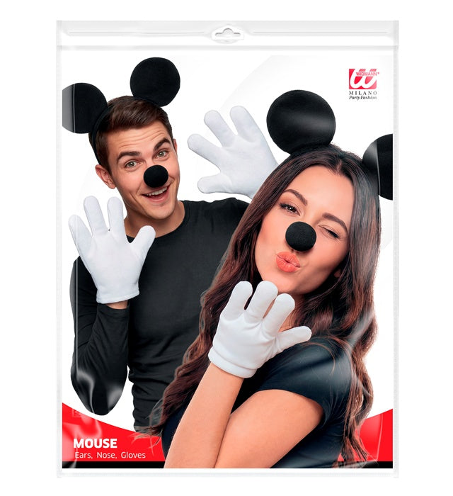 Mäuschen Kostüm-Set mit Ohren, Hut, Nase und Handschuhen für Fasnacht