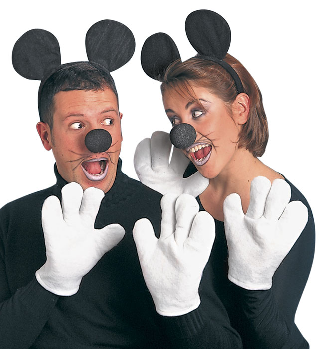 Mäuschen Kostüm-Set mit Ohren, Hut, Nase und Handschuhen für Fasnacht