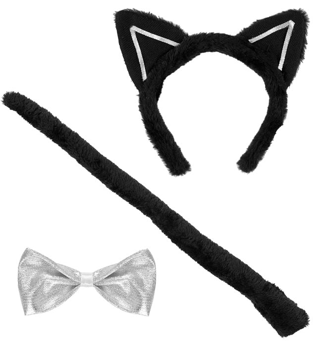 Kätzchen Dress-Up Set mit Ohren, Fliege und Schwanz für Fasnacht