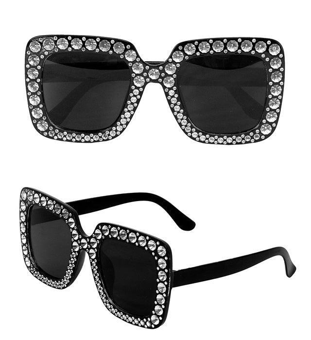Schwarze Strass Brille mit funkelnden Steinen als Fasnacht Accessoire
