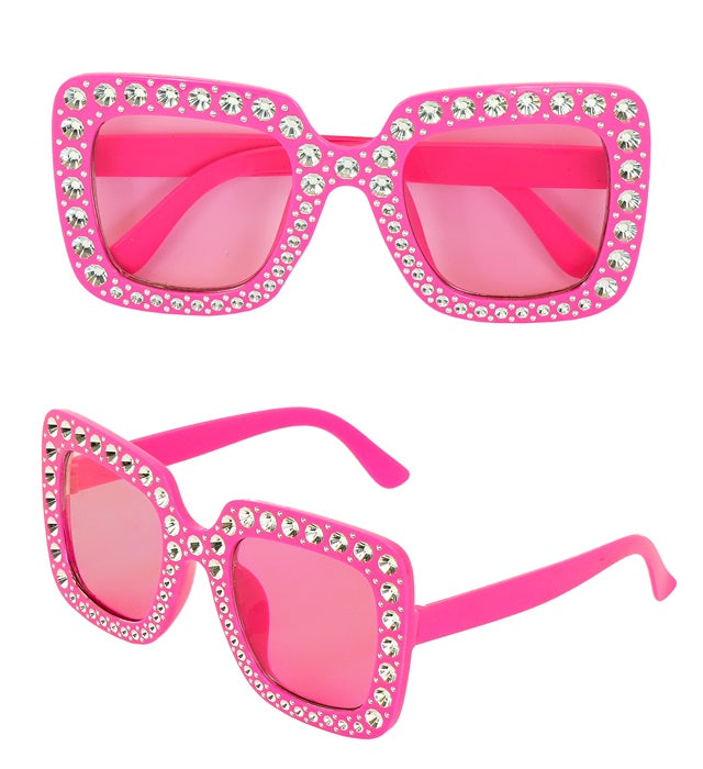 Rosa Strass Brille mit funkelnden Steinen als Fasnacht-Accessoire