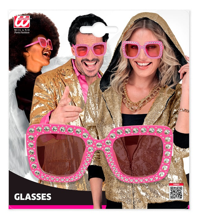 Rosa Strass Brille mit funkelnden Steinen als Fasnacht-Accessoire