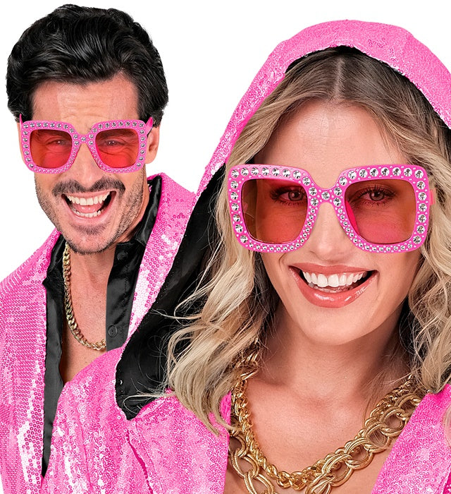 Rosa Strass Brille mit funkelnden Steinen als Fasnacht-Accessoire