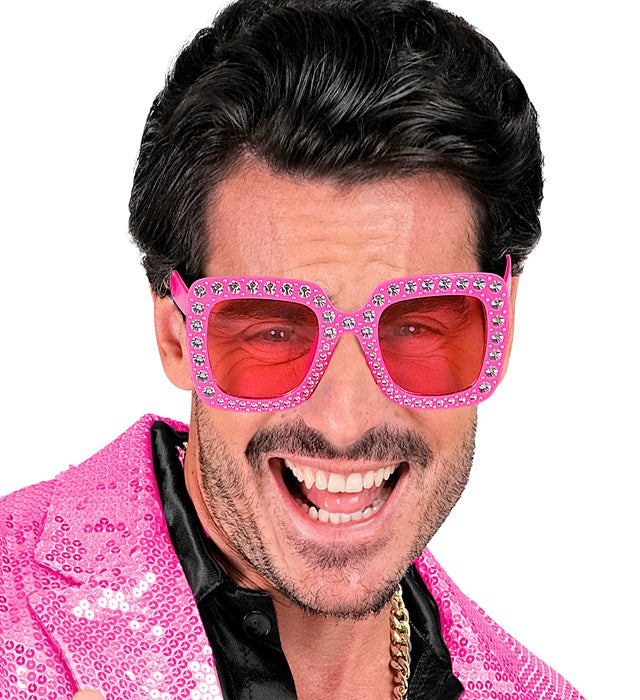 Rosa Strass Brille mit funkelnden Steinen als Fasnacht-Accessoire
