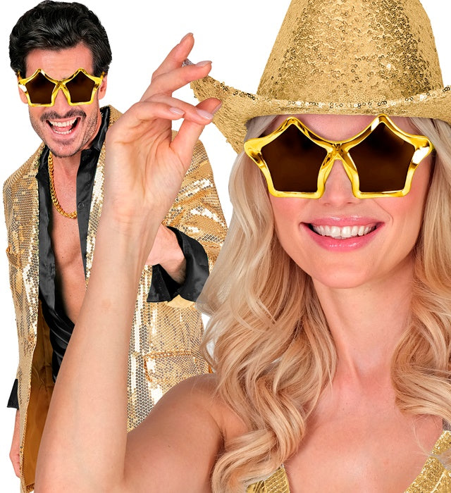 Goldene Sternenbrille mit funkelndem Sternen-Design