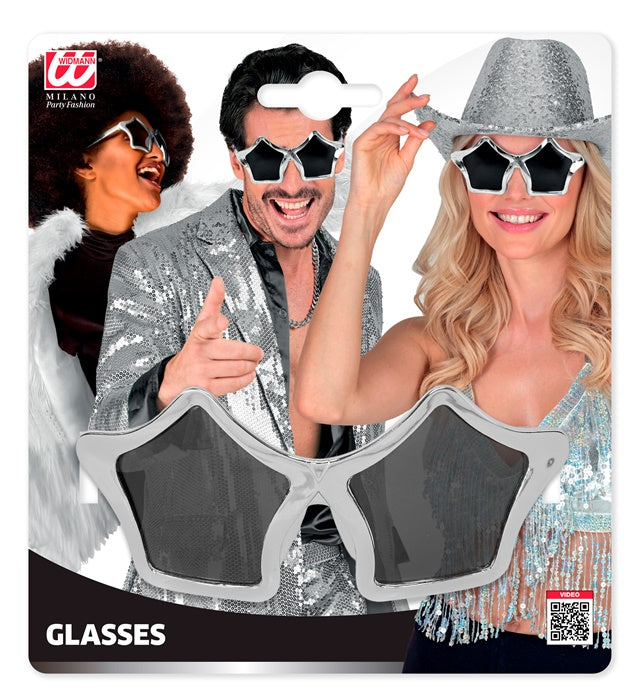 Silberne Sternenbrille mit funkelndem Design für Fasnacht und Karneval