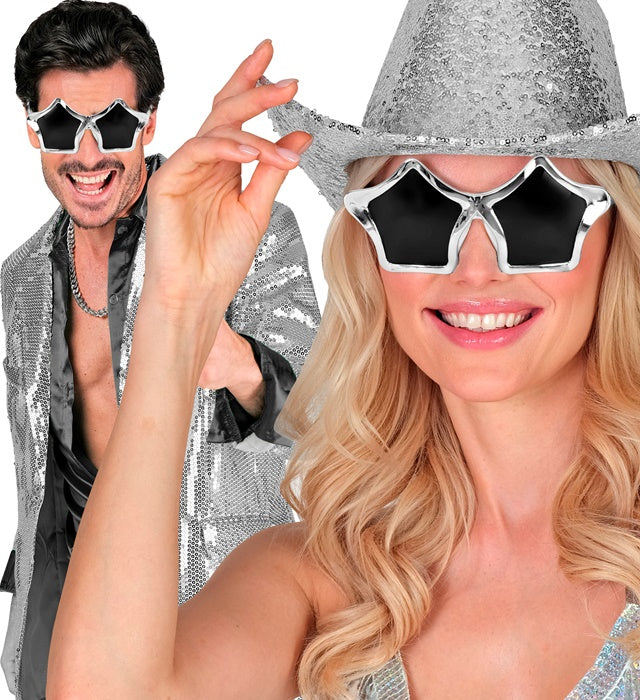 Silberne Sternenbrille mit funkelndem Design für Fasnacht und Karneval
