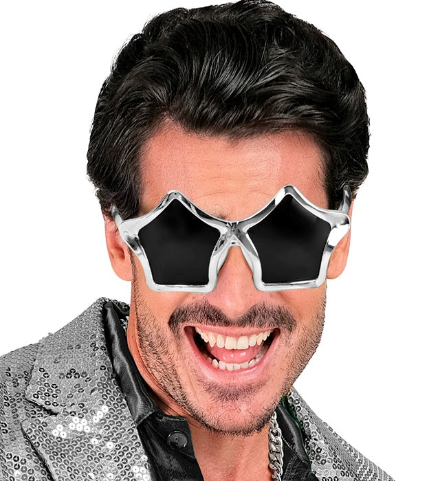 Silberne Sternenbrille mit funkelndem Design für Fasnacht und Karneval