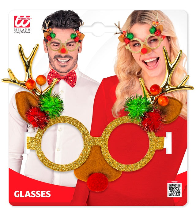 Rentier-Brille mit Geweih als lustiges Fasnachts-Accessoire