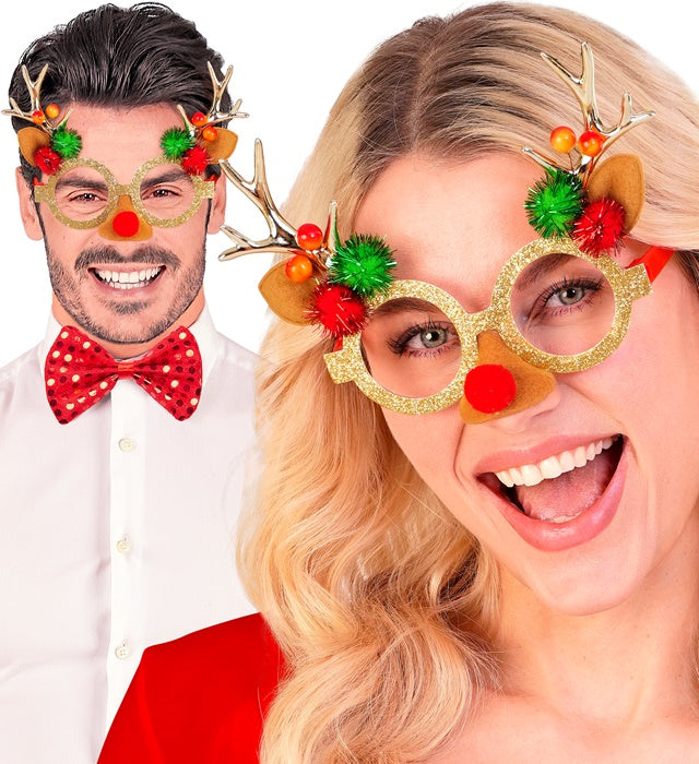 Rentier-Brille mit Geweih als lustiges Fasnachts-Accessoire