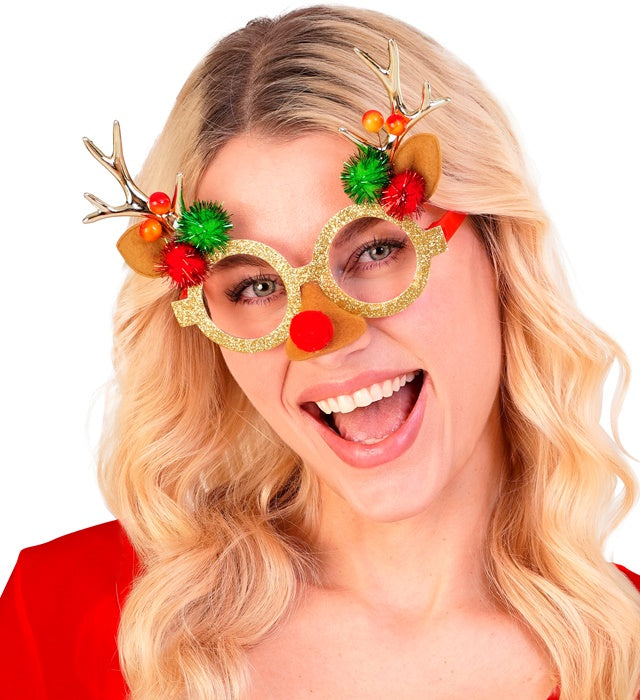 Rentier-Brille mit Geweih als lustiges Fasnachts-Accessoire