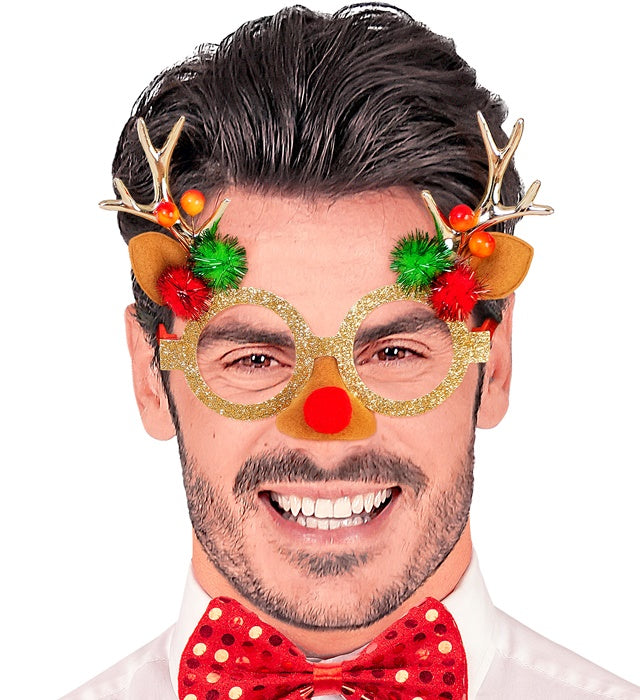 Rentier-Brille mit Geweih als lustiges Fasnachts-Accessoire