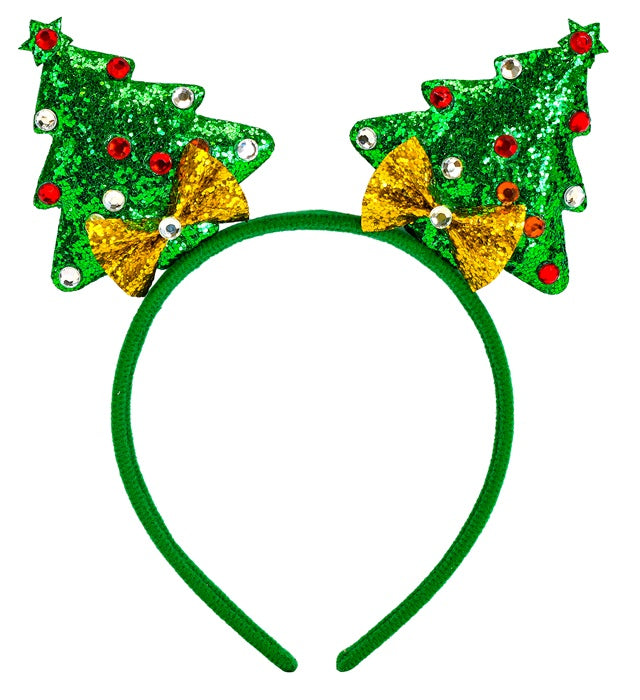 Weihnachtsbaum Haarreif mit grünem Tannenbaum, roten Kugeln und Stern