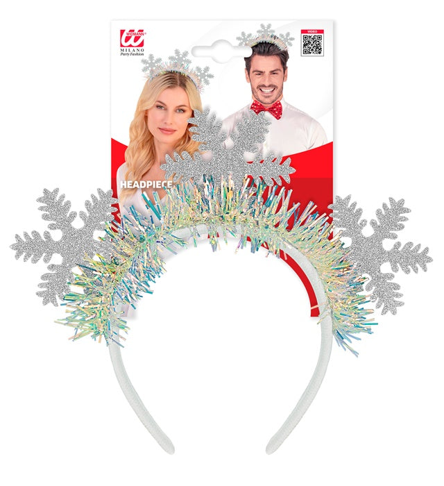 Haarreif mit glitzernden Schneeflocken als Accessoire für Winter und Fasnacht