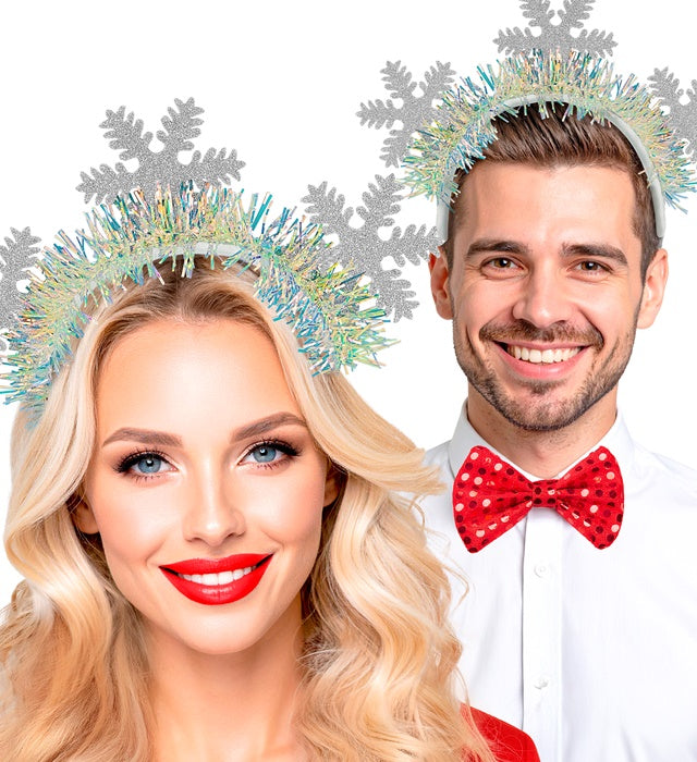 Haarreif mit glitzernden Schneeflocken als Accessoire für Winter und Fasnacht