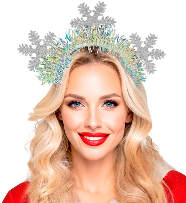 Haarreif mit glitzernden Schneeflocken als Accessoire für Winter und Fasnacht