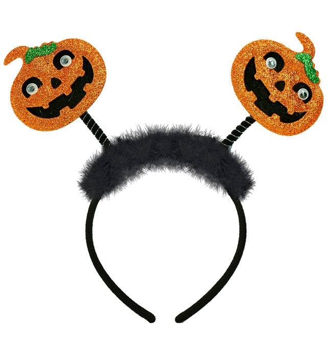 Kürbis Haarreif mit zwei kleinen Kürbissen auf Federn – Halloween Accessoire