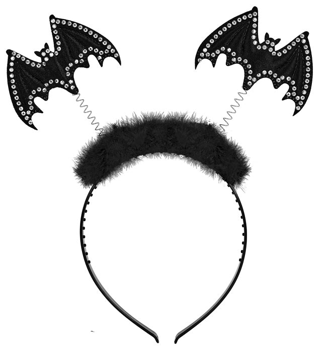 Strass Fledermaus Haarreif mit funkelnden Steinen auf schwarzem Haar