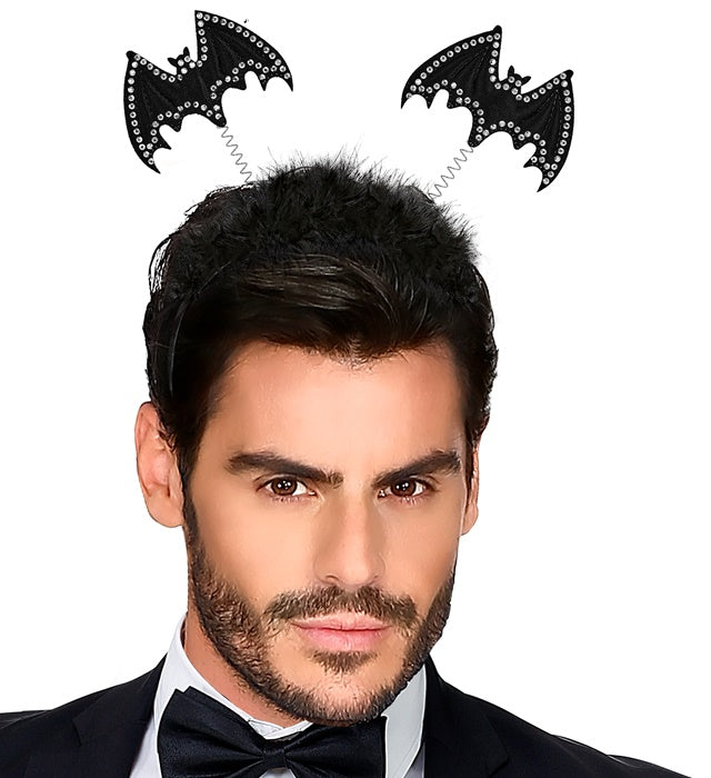 Strass Fledermaus Haarreif mit funkelnden Steinen auf schwarzem Haar