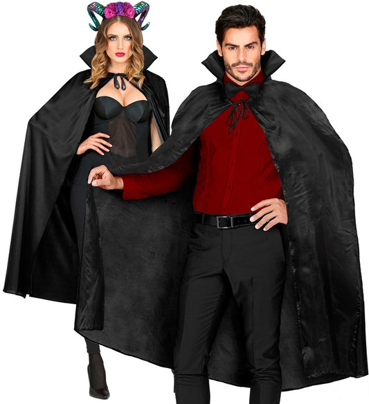 Schwarzer Umhang 130 cm als Fasnachts- und Halloweenkostümzubehör