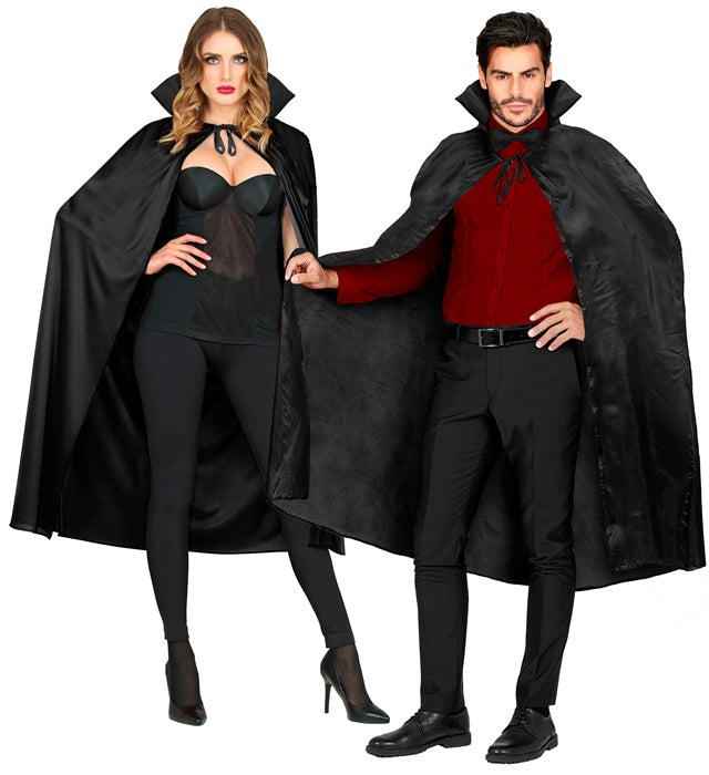 Schwarzer Umhang 130 cm als Fasnachts- und Halloweenkostümzubehör