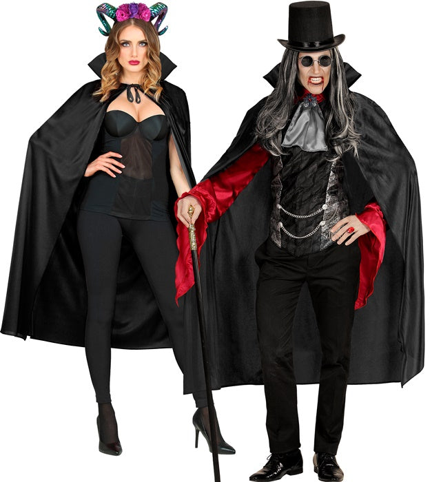 Schwarzer Umhang 130 cm als Fasnachts- und Halloweenkostümzubehör