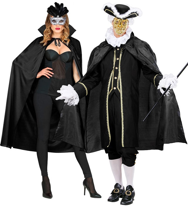 Schwarzer Umhang 130 cm als Fasnachts- und Halloweenkostümzubehör