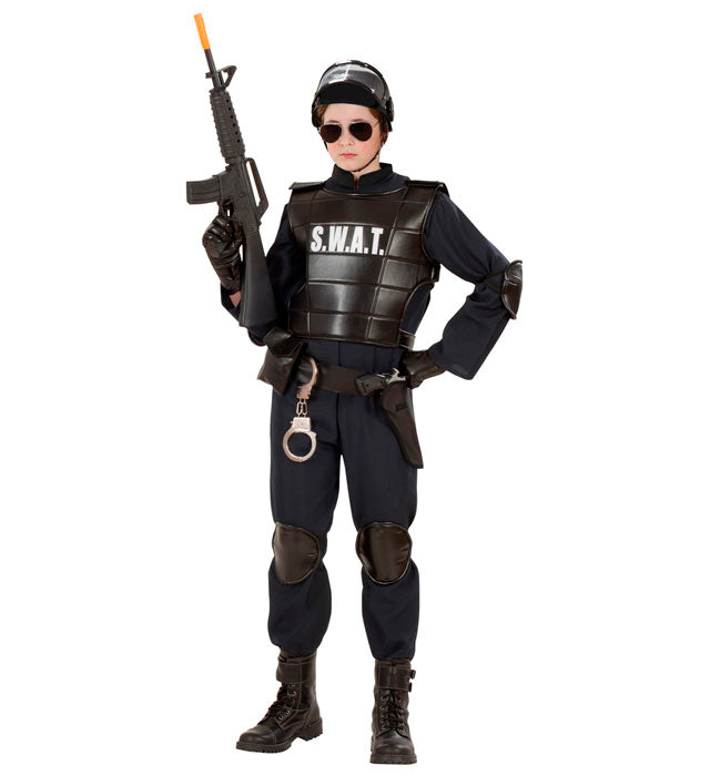Agent S.W.A.T Kostüm mit kugelsicherer Weste, Gürtel, Knieschonern und Maske