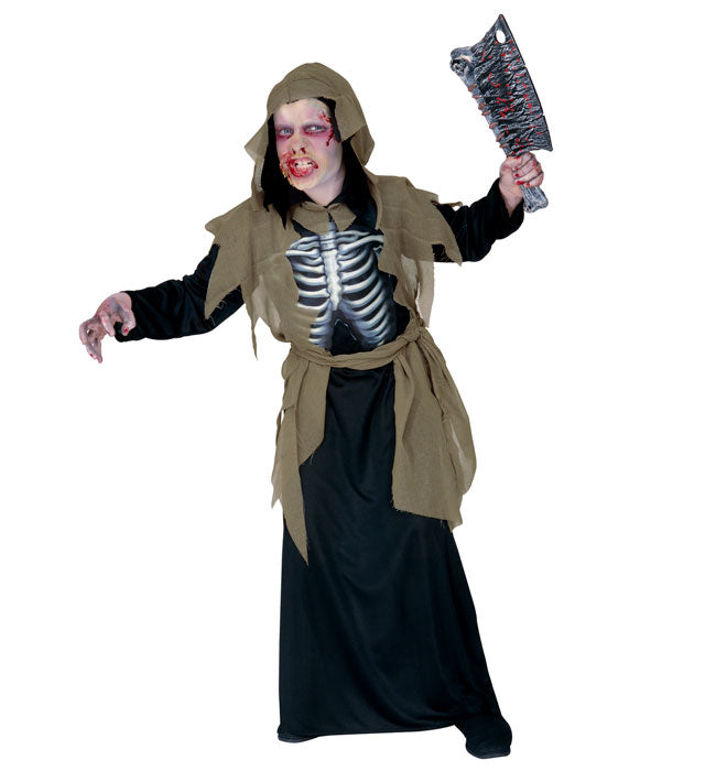Zombie Tunika mit Kapuze und holographischen Knochen auf der Brust