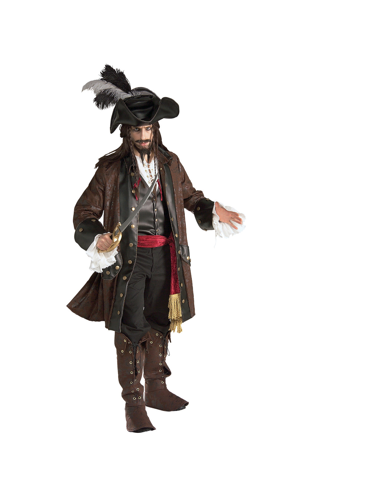 Rubies Caribbean-Piratenkostüm für Herren mit Jacke, Hut und Stiefelüberziehern