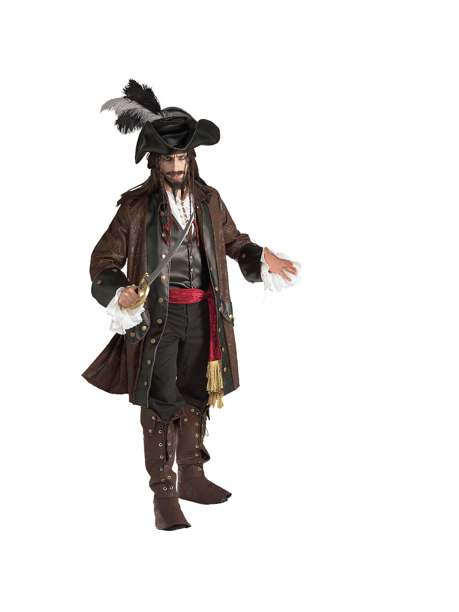 Rubies Caribbean-Piratenkostüm für Herren mit Jacke, Hut und Stiefelüberziehern