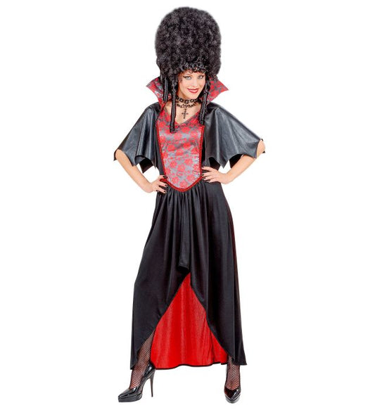 Barockes Vampirdamen-Kostüm mit Mantel und Kragen in elegantem Design