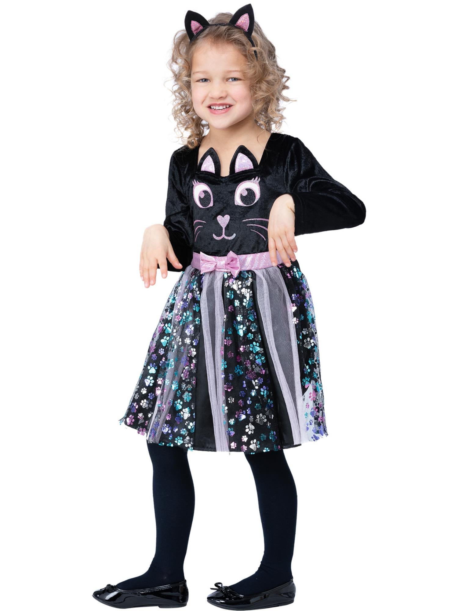 Smiffys ANIMAL Katzenkostüm für Mädchen in Schwarz mit Kleid und Headband – Seitenansicht