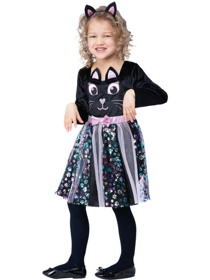 Smiffys Animal Cat Kostüm für Mädchen, schwarzes Kleid mit Headband – Seitenansicht