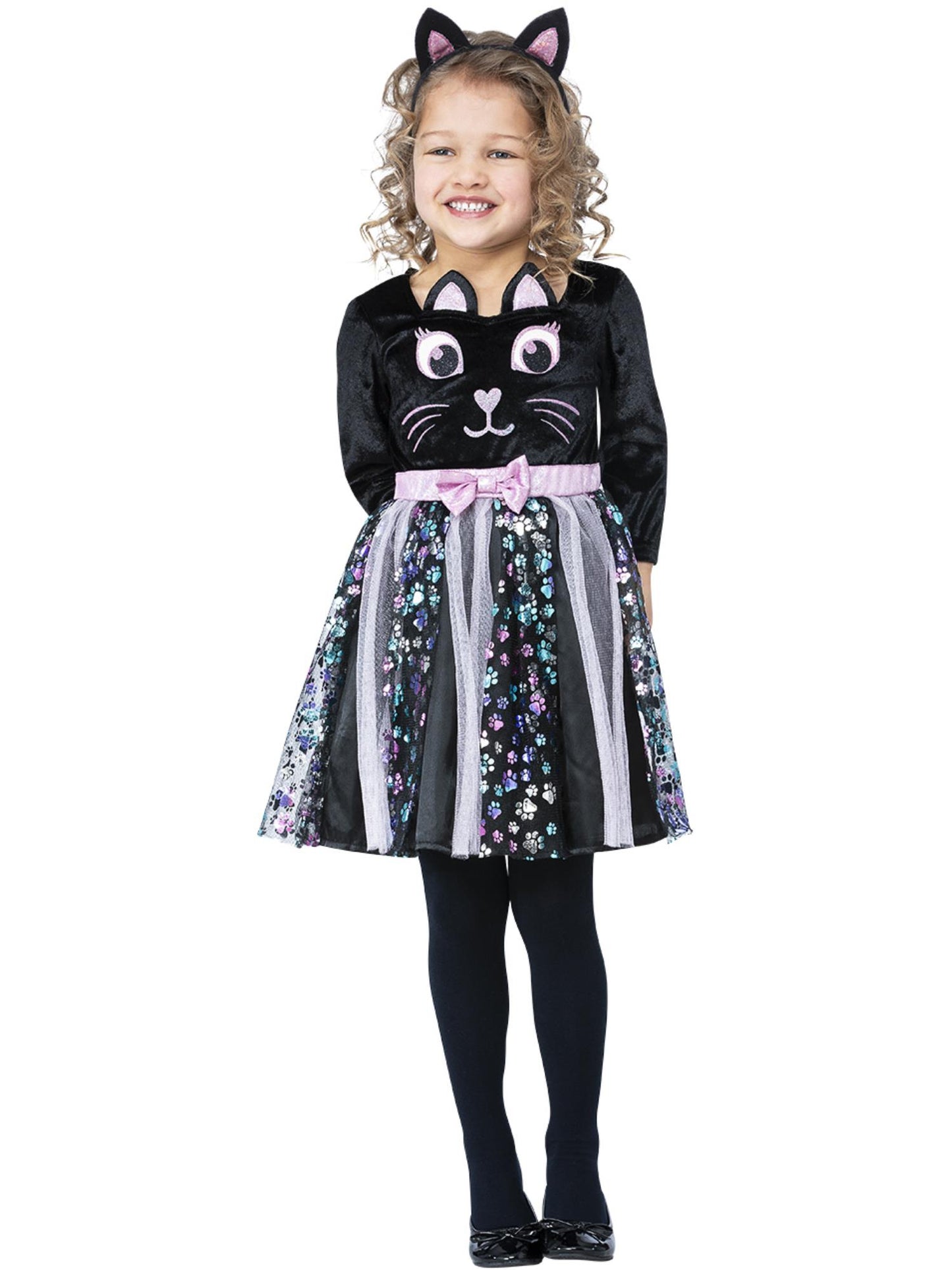 Smiffys ANIMAL Katzenkostüm für Mädchen in Schwarz mit Kleid und Headband – Produktansicht