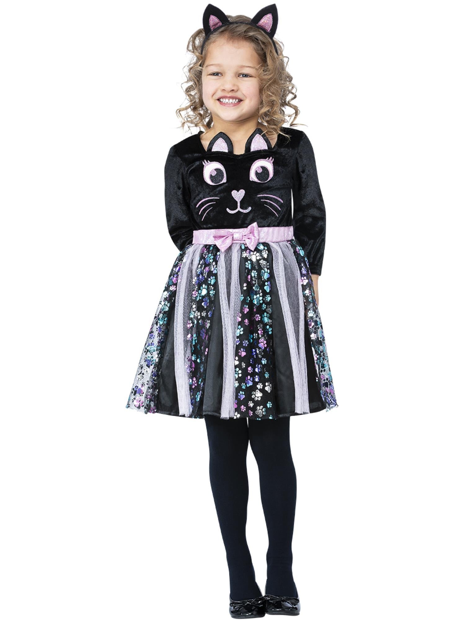 Smiffys ANIMAL Katzenkostüm für Mädchen in Schwarz mit Kleid und Headband – Produktansicht