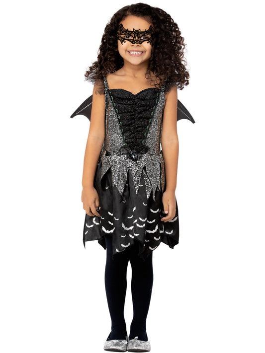 Smiffys Dark Bat Fairy Kostüm für Mädchen in Schwarz mit Kleid, Flügeln und Augenmaske – Produktansicht