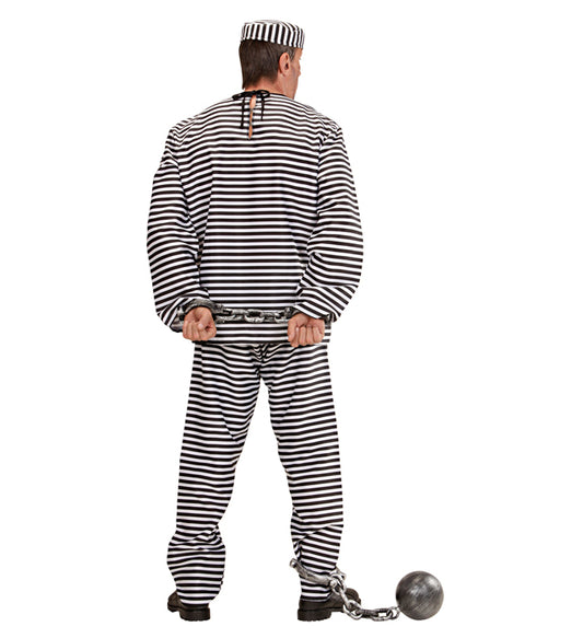 Gefangenen-Kostüm mit gestreiftem Oberteil, Hose und Mütze für Fasnacht
