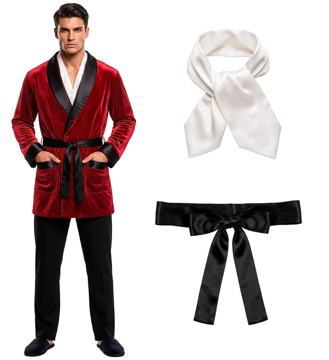 PLAYBOY-Kostüm aus Samt mit Jacke, Gürtel und Halstuch
