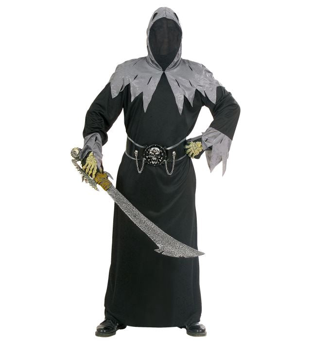 SKULL WARLORD Kostüm mit Kapuze, unsichtbarer Maske und Totenschädel-Gürtel
