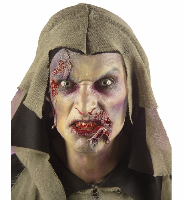 Zombie-Kostüm Tunika mit Kapuze und holografischem Knochenmotiv auf der Brust