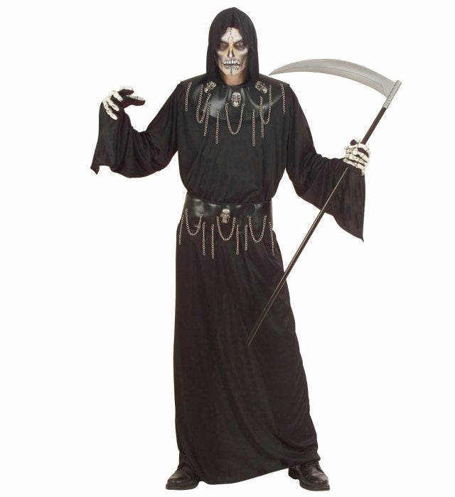 SKULL MASTER Kostüm schwarze Tunika mit Kapuze und Totenkopf-Accessoires