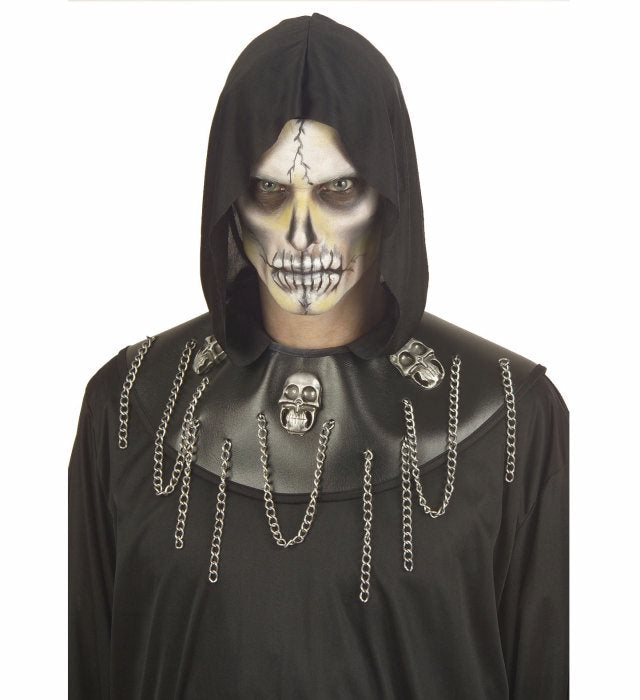 SKULL MASTER Kostüm schwarze Tunika mit Kapuze und Totenkopf-Accessoires