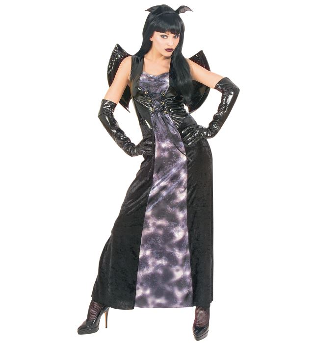 Gothic Bat Kostüm mit schwarzem Kleid, Fledermausflügeln und Ohren